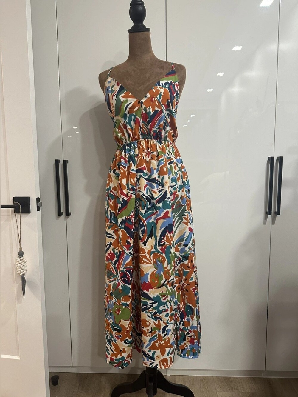 Sleeveless Multicolor Abstract Print Maxi Dress